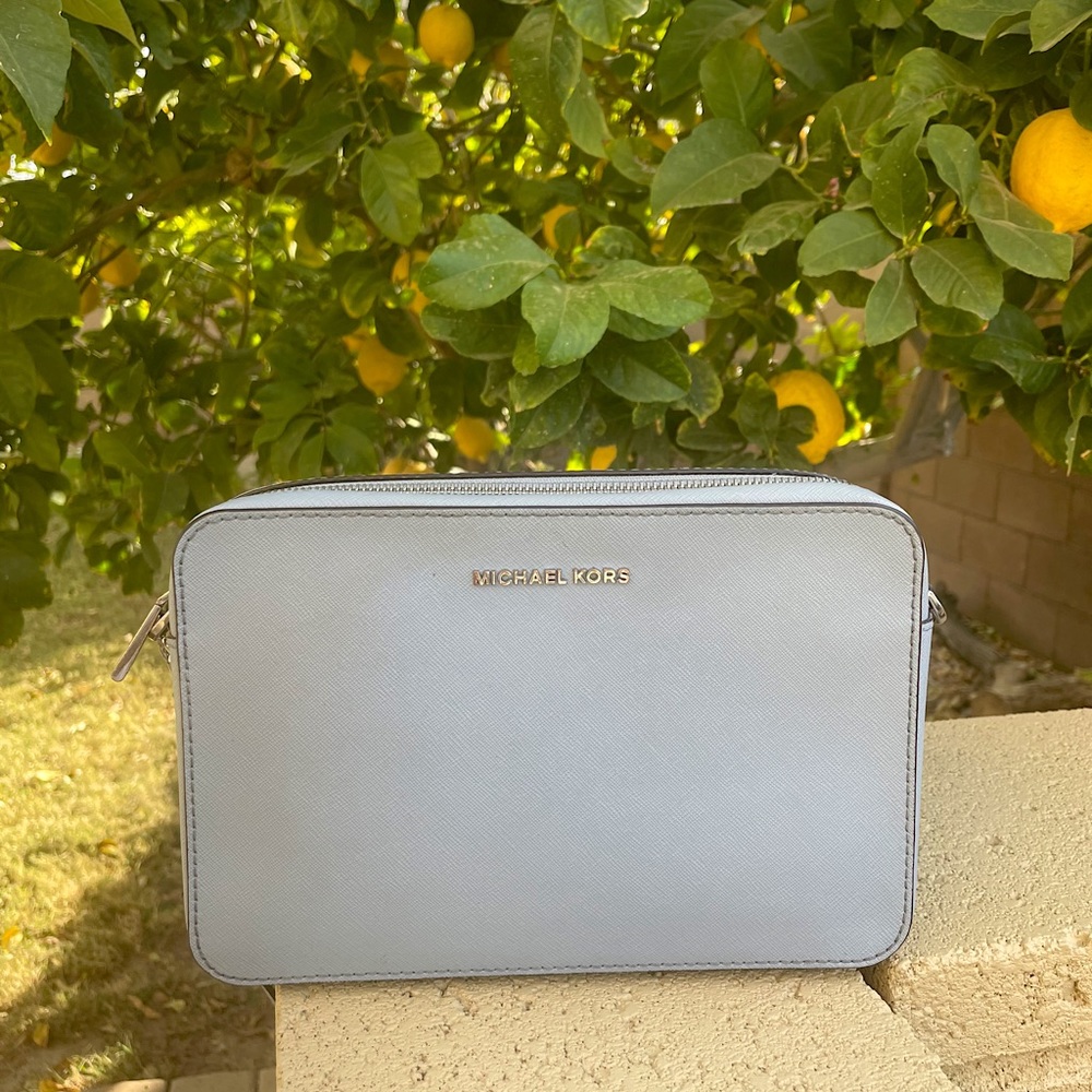 MICHAEL KORS light blue saffiano leather crossbody